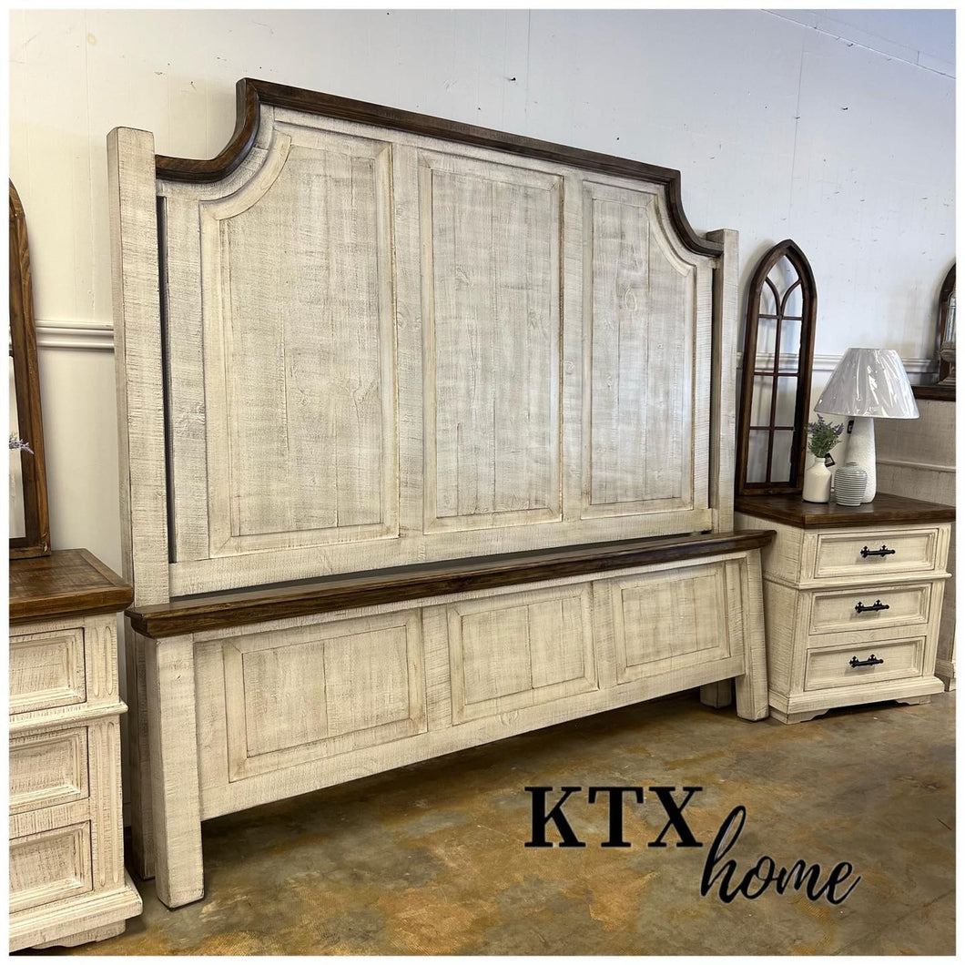 4625 - panel king size bed white/pecan