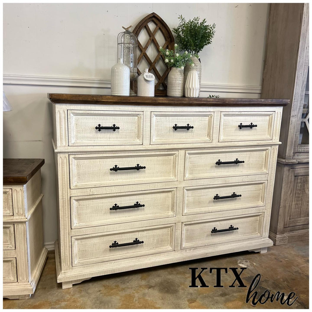 4626 - nine drawer dresser white/pecan