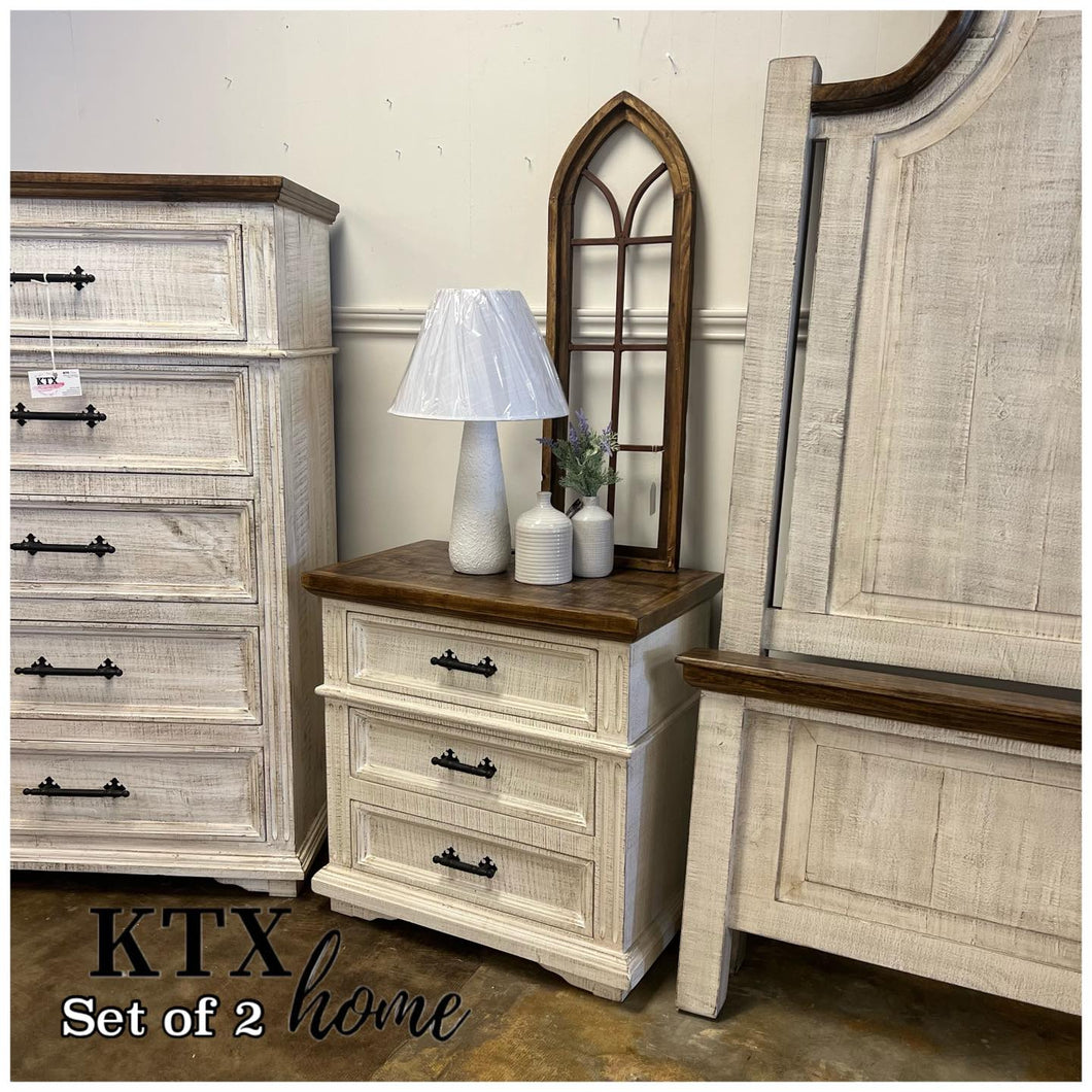 4627 - three drawer nightstand set white/pecan