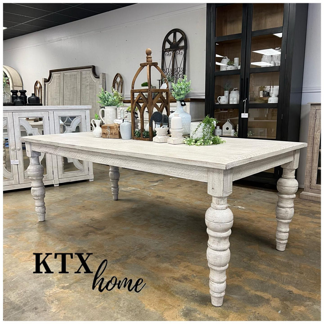 4880 - 7' ball leg dining table white wheat