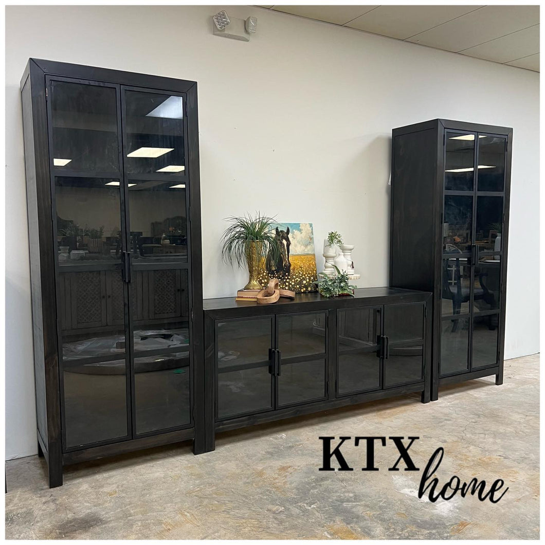 4913 - black modern wall unit with metal doors