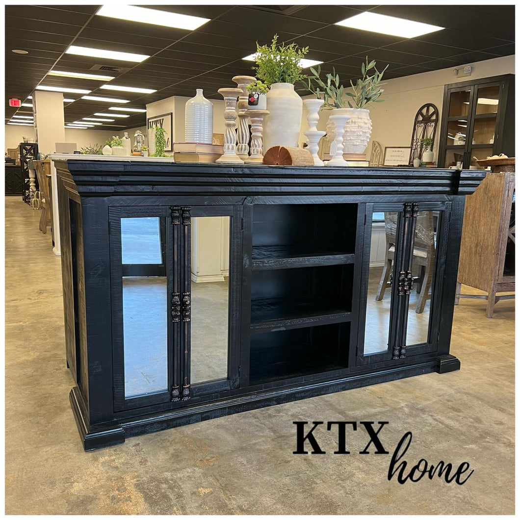 4925 - black four glass door console w/shelving