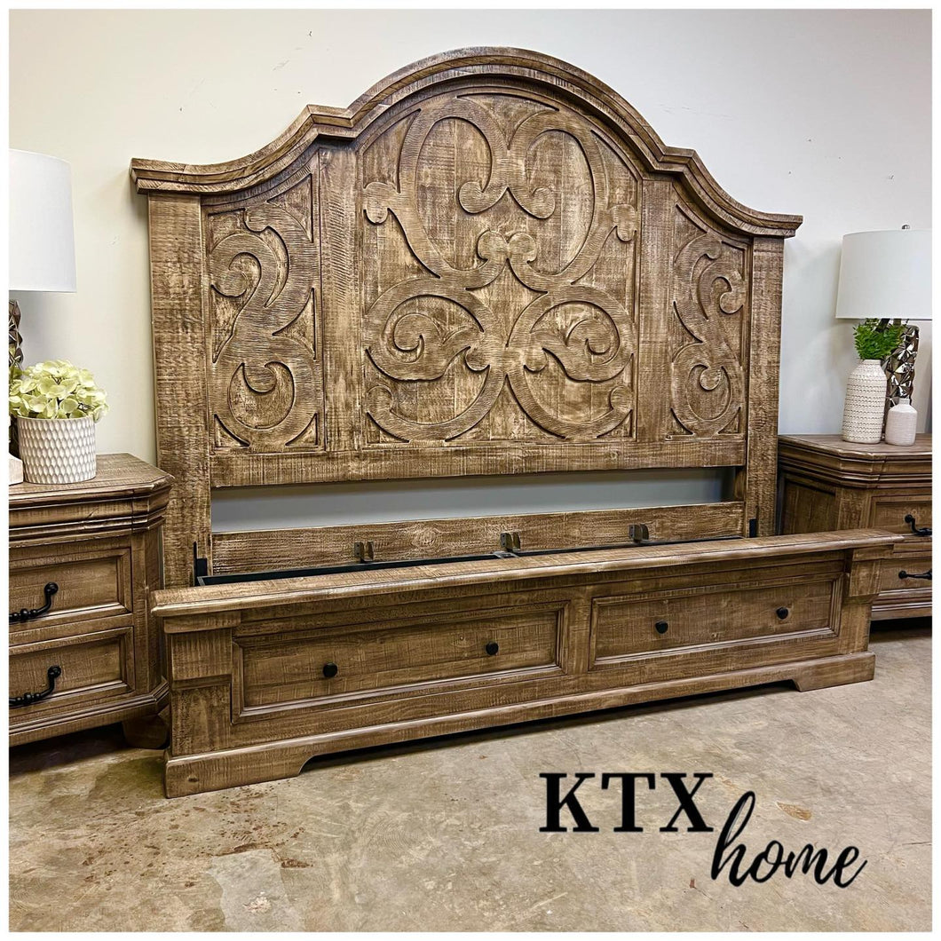 4941 - curve ornate king bed sandstone